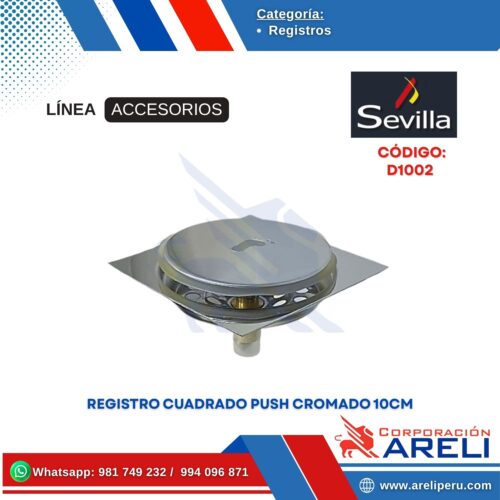 REGISTRO CUADRADO PUSH CROMADO 10CM SEVILLA