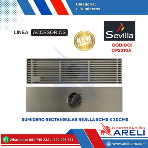 SUMIDERO RECTANGULAR REJILLA 8CMS X 30CMS SEVILLA