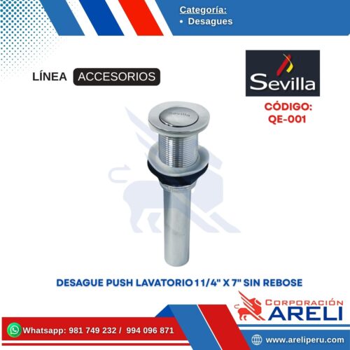DESAGUE PUSH LAVATORIO 1 1/4" X 7" SIN REBOSE SEVILLA