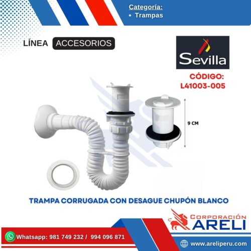 TRAMPA CORRUGADA CON DESAGUE CHUPÓN BLANCO SEVILLA