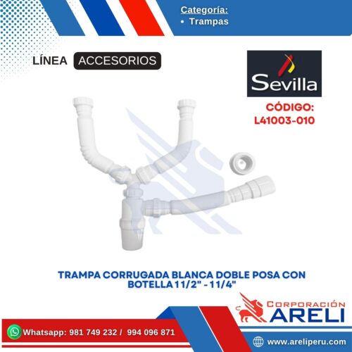 TRAMPA CORRUGADA BLANCA DOBLE POSA CON BOTELLA 1 1/2" - 1 1/4" SEVILLA