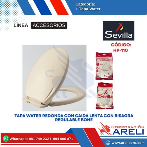 TAPA WATER REDONDA CON CAIDA LENTA CON BISAGRA REGULABLE BONE SEVILLA