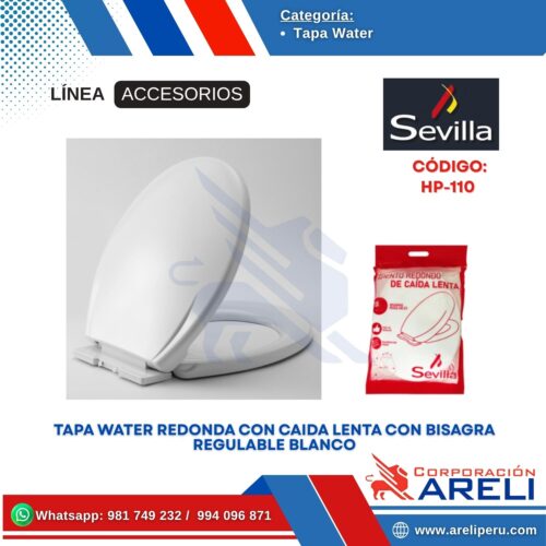TAPA WATER REDONDA CON CAIDA LENTA CON BISAGRA REGULABLE BLANCO SEVILLA