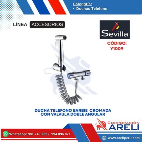 DUCHA TELEFONO BARBIE CROMADA CON VALVULA DOBLE ANGULAR SEVILLA