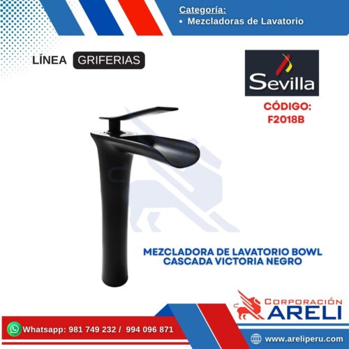 MEZCLADORA DE LAVATORIO BOWL CASCADA VICTORIA NEGRO- SEVILLA