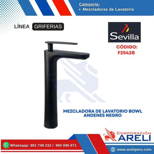 MEZCLADORA DE LAVATORIO BOWL ANDENES NEGRO- SEVILLA