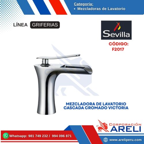 MEZCLADORA DE LAVATORIO CASCADA CROMADO VICTORIA- SEVILLA