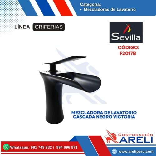 MEZCLADORA DE LAVATORIO CASCADA NEGRO VICTORIA- SEVILLA