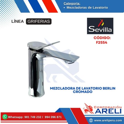 MEZCLADORA DE LAVATORIO BERLIN CROMADO- SEVILLA
