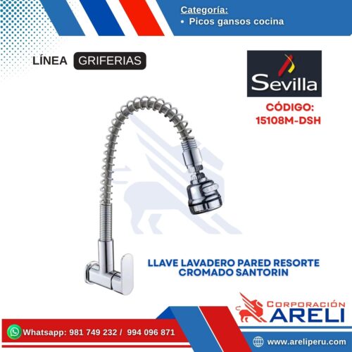 LLAVE LAVADERO PARED RESORTE CROMADO SANTORIN- SEVILLA