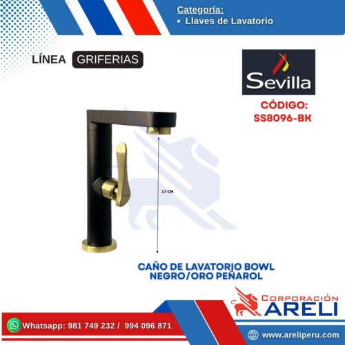 CAÑO DE LAVATORIO BOWL NEGRO/ORO PEÑAROL SEVILLA
