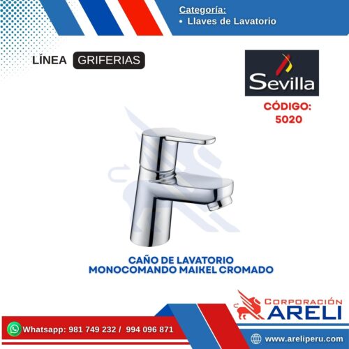 CAÑO DE LAVATORIO MONOCOMANDO MAIKEL CROMADO- SEVILLA
