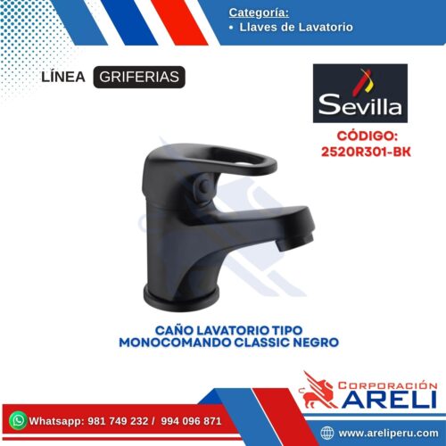 CAÑO LAVATORIO TIPO MONOCOMANDO CLASSIC NEGRO- SEVILLA
