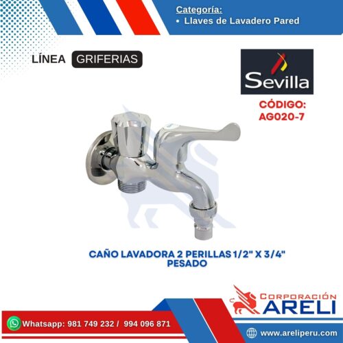 CAÑO LAVADORA 2 PERILLAS 1/2" X 3/4" PESADO SEVILLA