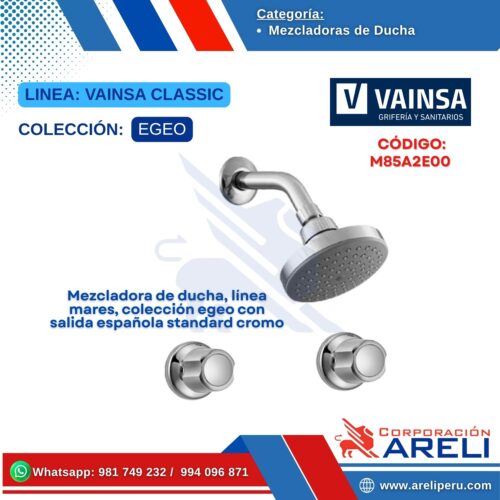 Mezcladora de ducha, línea mares, colección egeo con salida española standard cromo - VAINSA