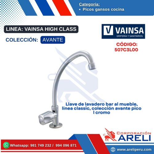 Llave de lavadero bar al mueble, línea classic, colección avante pico l cromo - VAINSA
