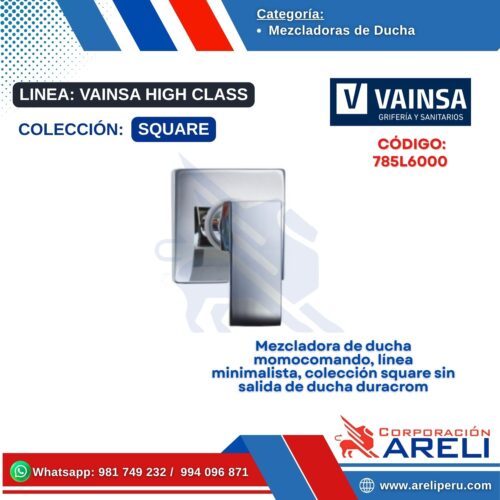Mezcladora de ducha momocomando, línea minimalista, colección square sin salida de ducha duracrom-VAINSA