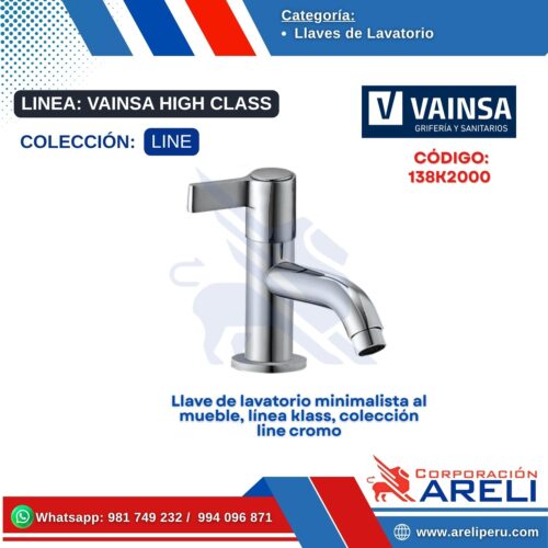 Llave de lavatorio minimalista al mueble, línea klass, colección line cromo - VAINSA