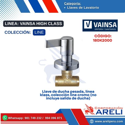 Llave de ducha pesada, línea klass, colección line cromo (no incluye salida de ducha) - VAINSA