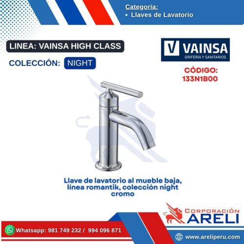 Llave de lavatorio al mueble baja, línea romantik, colección night cromo-VAINSA