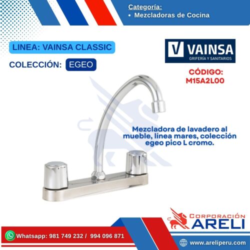 Mezcladora de lavadero al mueble, línea mares, colección egeo pico L cromo - VAINSA