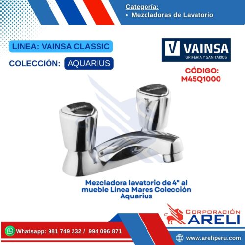 Mezcladora lavatorio de 4" al mueble Línea Mares Colección Aquarius - VAINSA