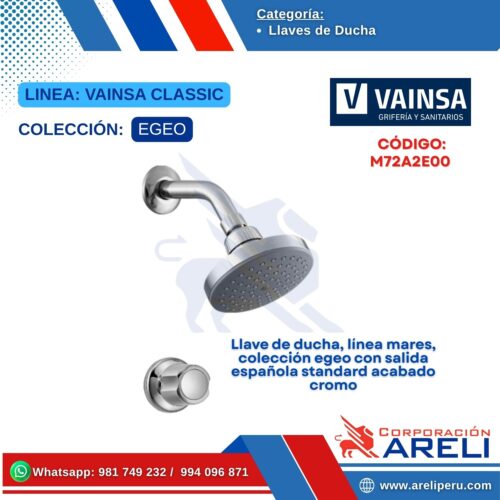 Llave de ducha, línea mares, colección egeo con salida española standard acabado cromo - VAINSA
