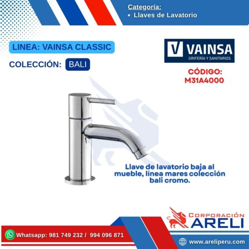 Llave de lavatorio baja al mueble, línea mares colección bali cromo - VAINSA