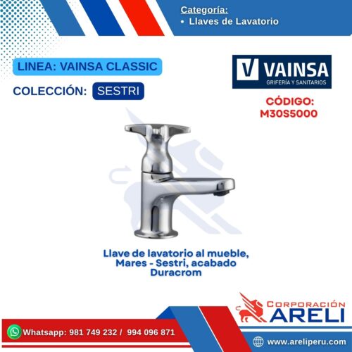 Llave de lavatorio al mueble, Mares - Sestri, acabado Duracrom - VAINSA