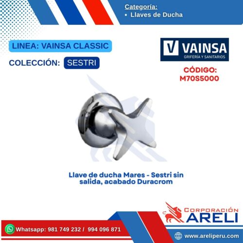 Llave de ducha Mares - Sestri sin salida, acabado Duracrom - VAINSA