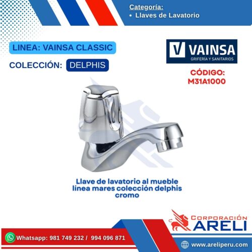 Llave de lavatorio al mueble línea mares colección delphis cromo - VAINSA