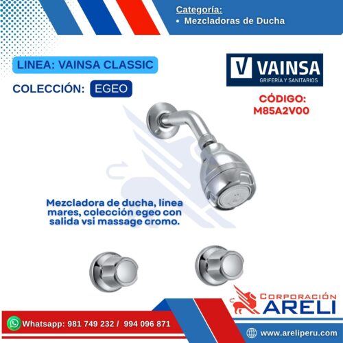 Mezcladora de ducha, línea mares, colección egeo con salida vsi massage cromo - VAINSA