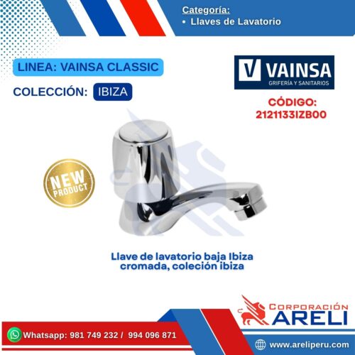 Llave de lavatorio baja Ibiza cromada, coleción ibiza - VAINSA