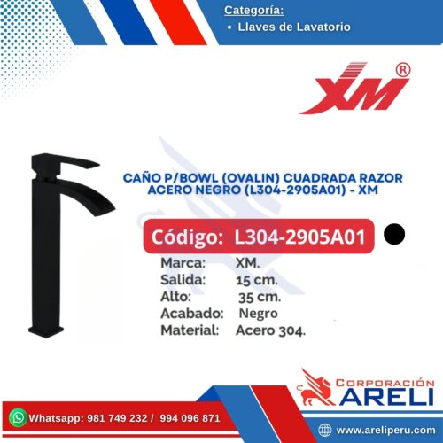 CAÑO P/BOWL (OVALIN) CUADRADA RAZOR ACERO NEGRO (L304-2905A01) - XM