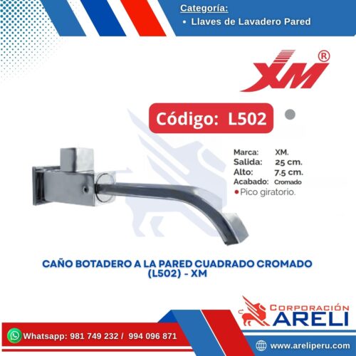 CAÑO BOTADERO A LA PARED CUADRADO CROMADO (L502) - XM
