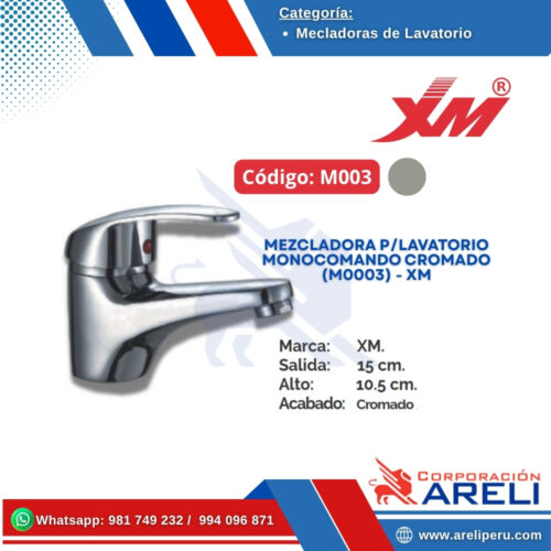 MEZCLADORA P/LAVATORIO MONOCOMANDO CROMADO (M0003) - XM