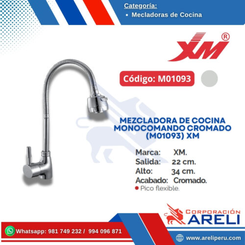 MEZCLADORA DE COCINA MONOCOMANDO CROMADO (M01093) XM