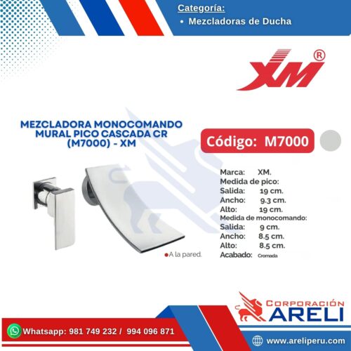 MEZCLADORA MONOCOMANDO MURAL PICO CASCADA CR (M7000) - XM