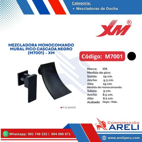 MEZCLADORA MONOCOMANDO MURAL PICO CASCADA NEGRO (M7001) - XM